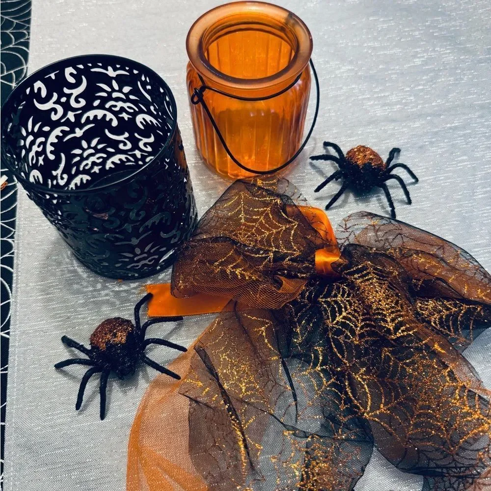 Halloween Spider Bow Candle Holder Tier Tray Decor Lot